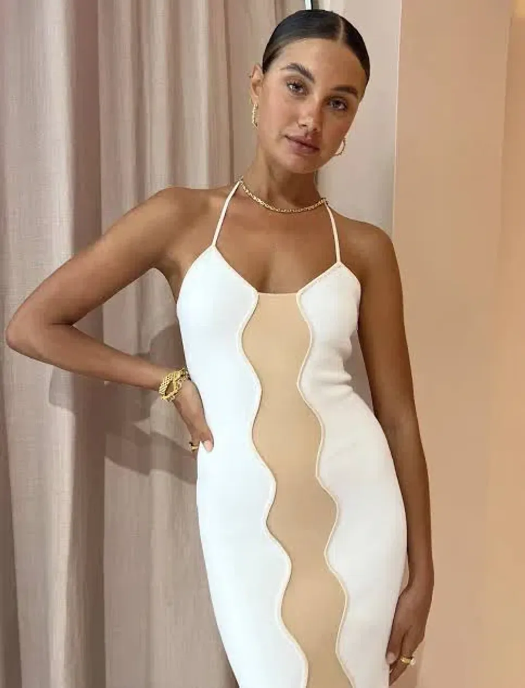 By Johnny Caprera Knit Midi Dress in Ivory Bone Size XS / AU 6 for rent on The Volte - main image
