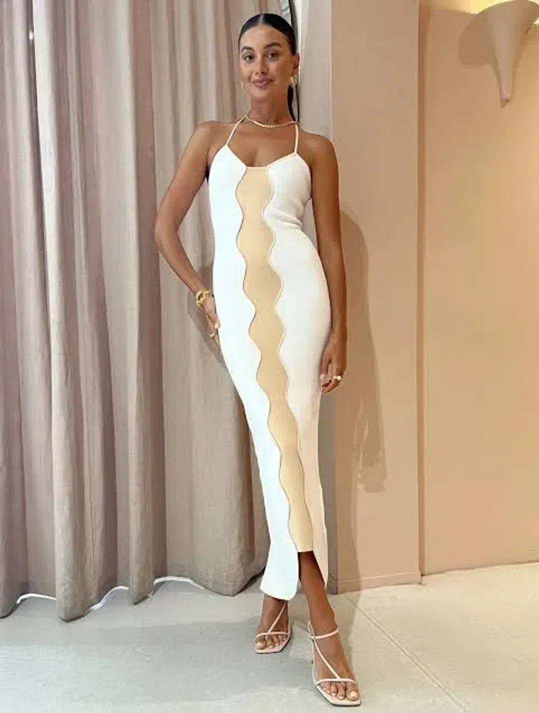 By Johnny Caprera Knit Midi Dress in Ivory Bone Size XS / AU 6 for rent on The Volte - main image