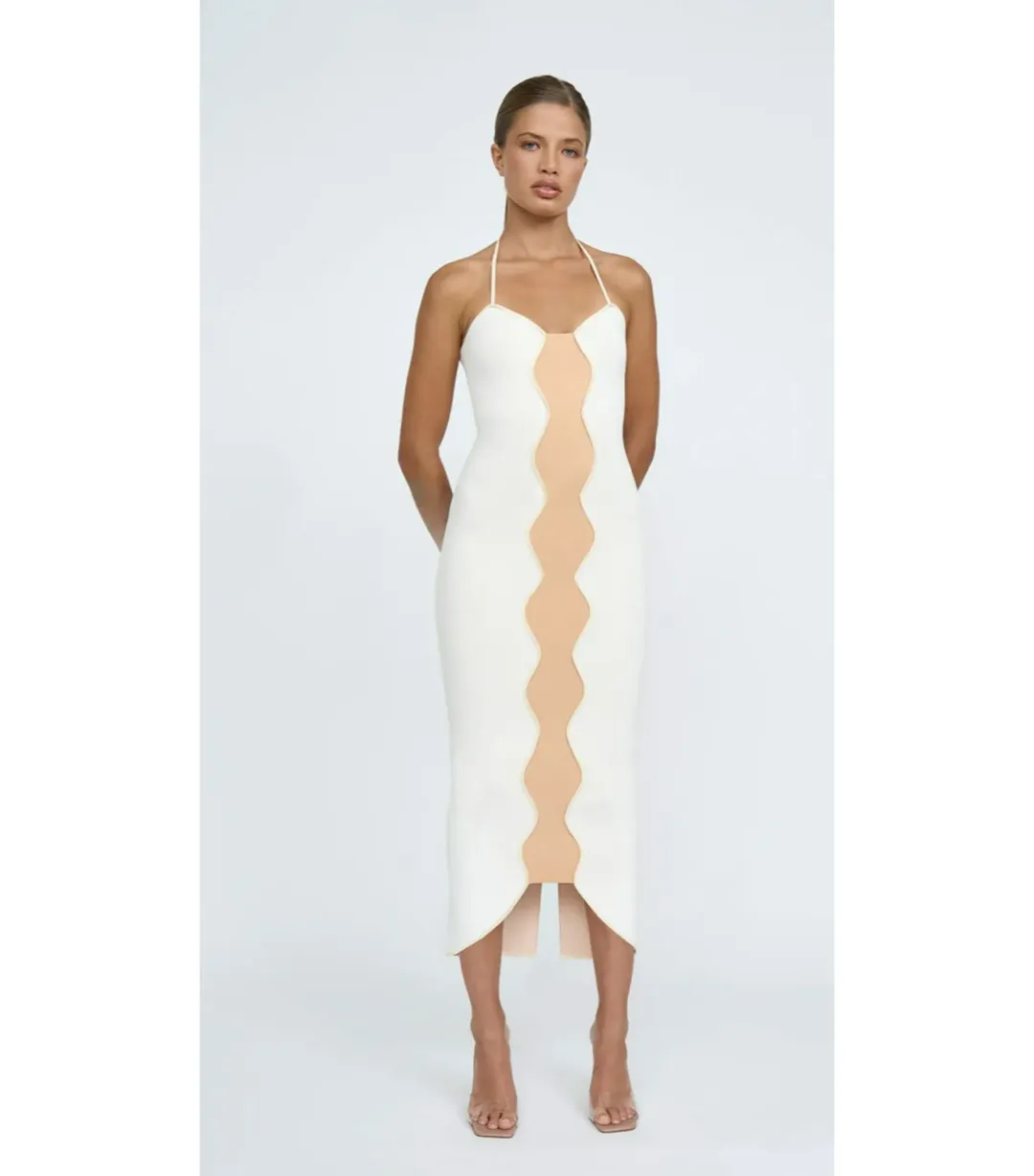 By Johnny Caprera Knit Midi Dress in Ivory Bone Size XS / AU 6 for rent on The Volte - main image