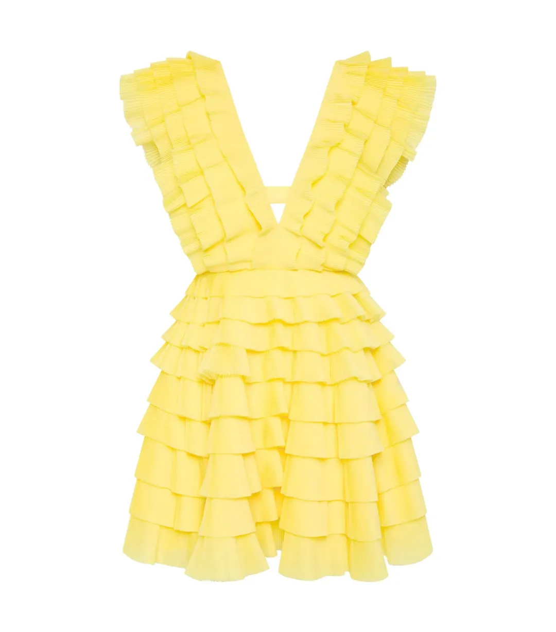 Aje Reflection Mini Dress Acacia Yellow Size AU 10 for rent on The Volte - main image