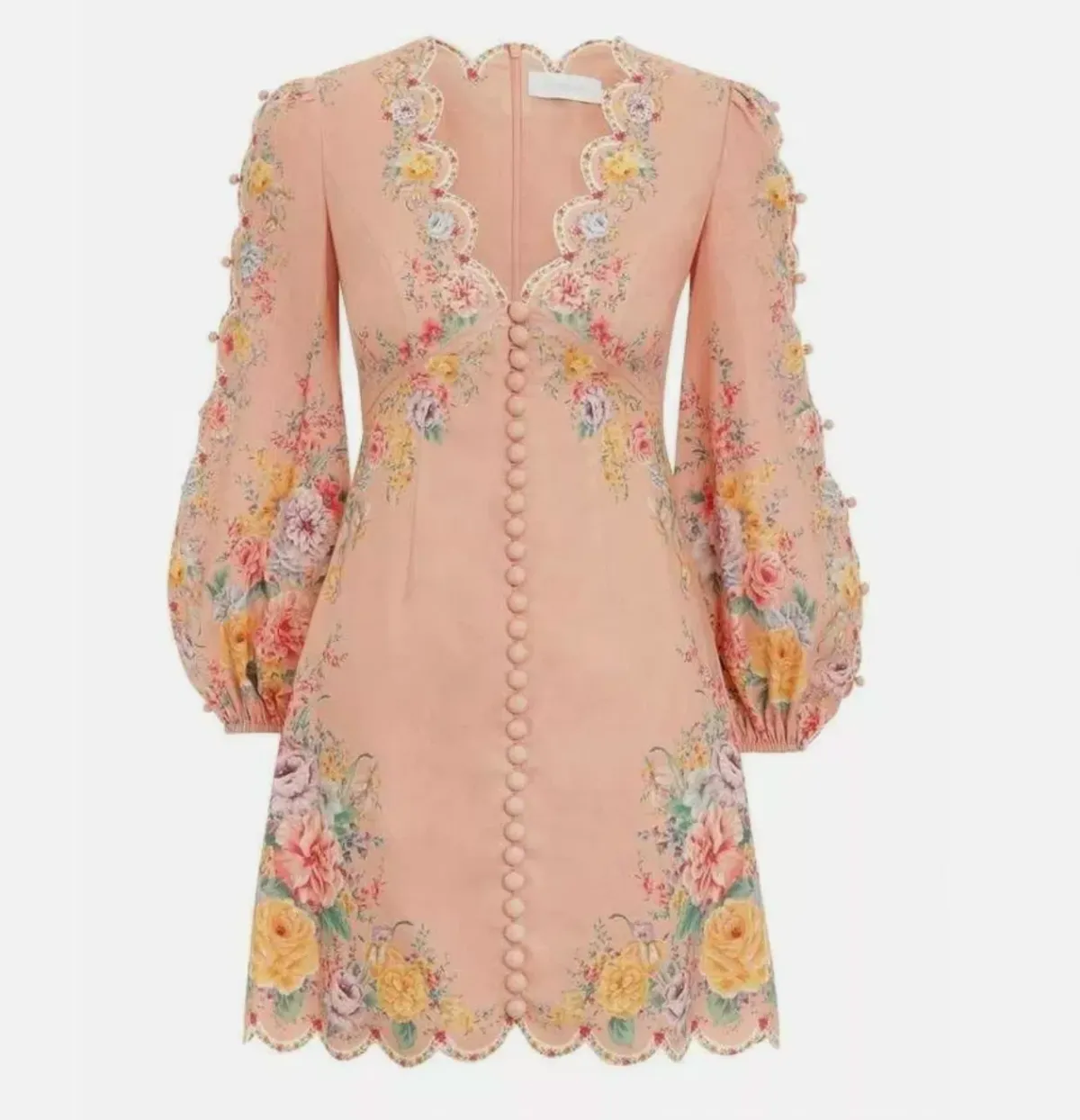 Zimmermann Zinnia Scallop Mini Dress Coral Floral Size 0/Au 8 - Image 4
