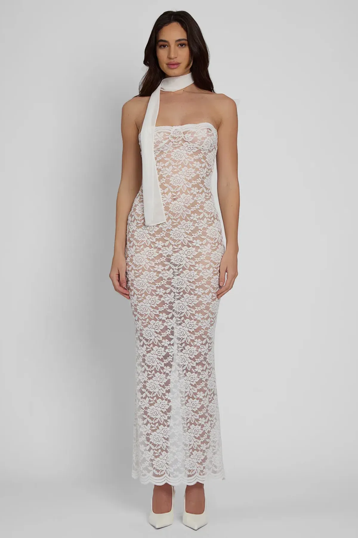 Leau Soleil Scalloped Lace Midi Dress White Size Xs/Au 6 - Image 3