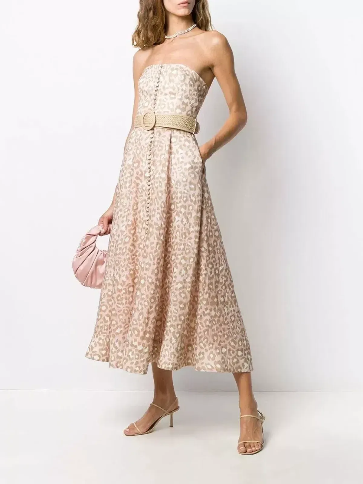 Zimmermann Carnaby Strapless Leopard Belted Linen Dress Size 0/Au 8 - Image 1