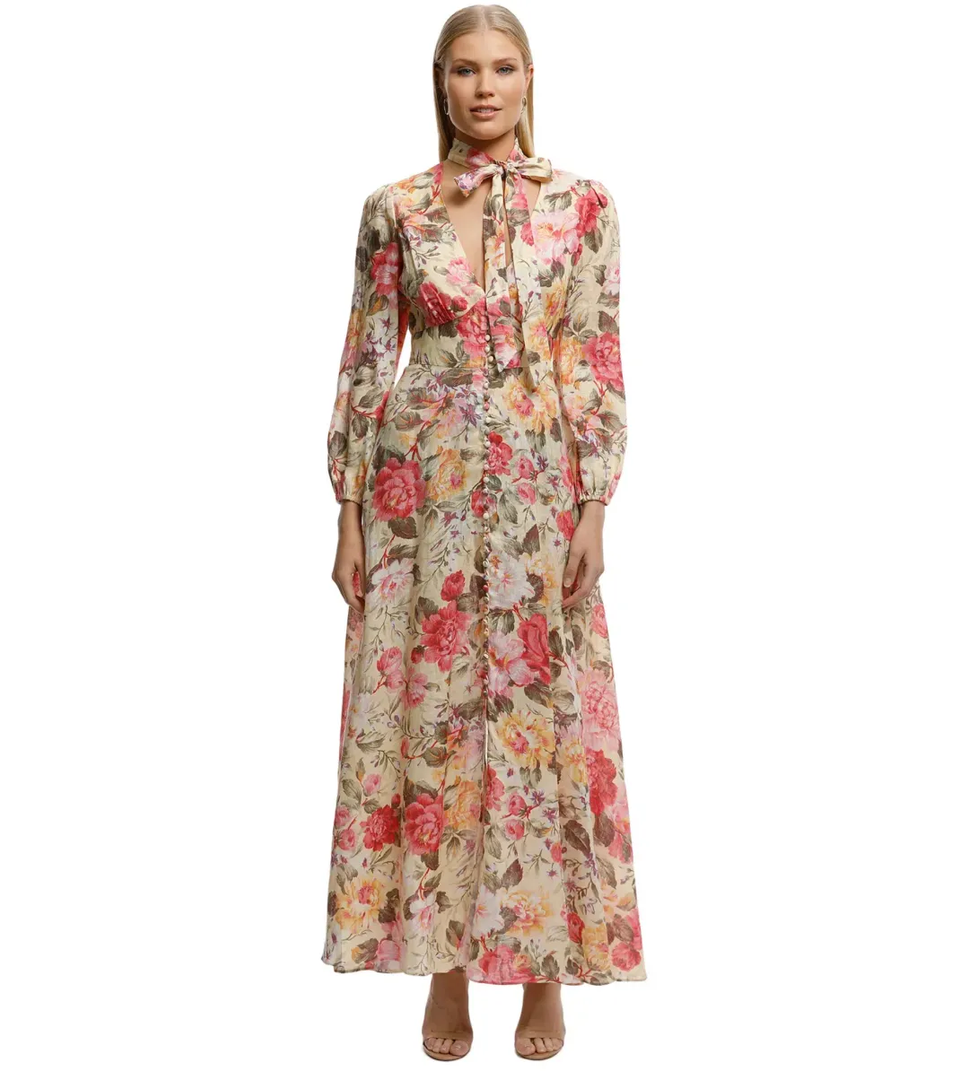 Zimmermann Honour Plunge Maxi Dress Lemon Floral Size 0/AU 8 for rent on The Volte - main image