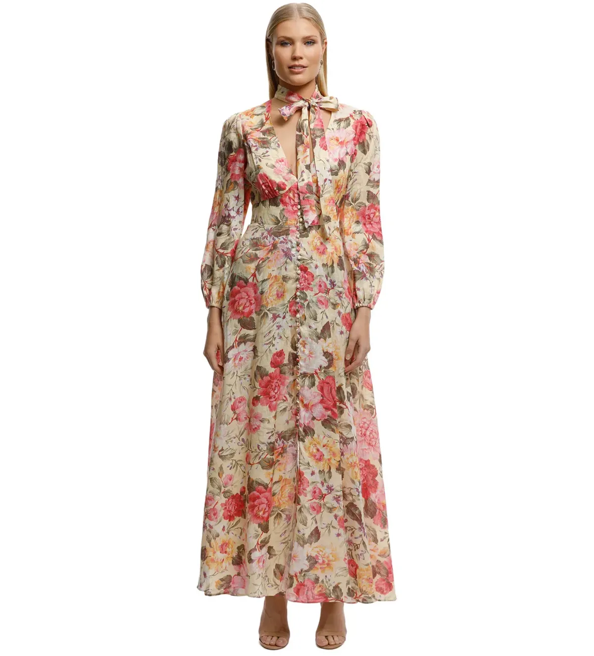 Zimmermann Honour Plunge Maxi Dress Lemon Floral Size 0/AU 8 for rent on The Volte - main image