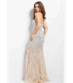 Jovani Strapless Crystal Gown Nude Beaded Size AU 6 for rent on The Volte - image 2