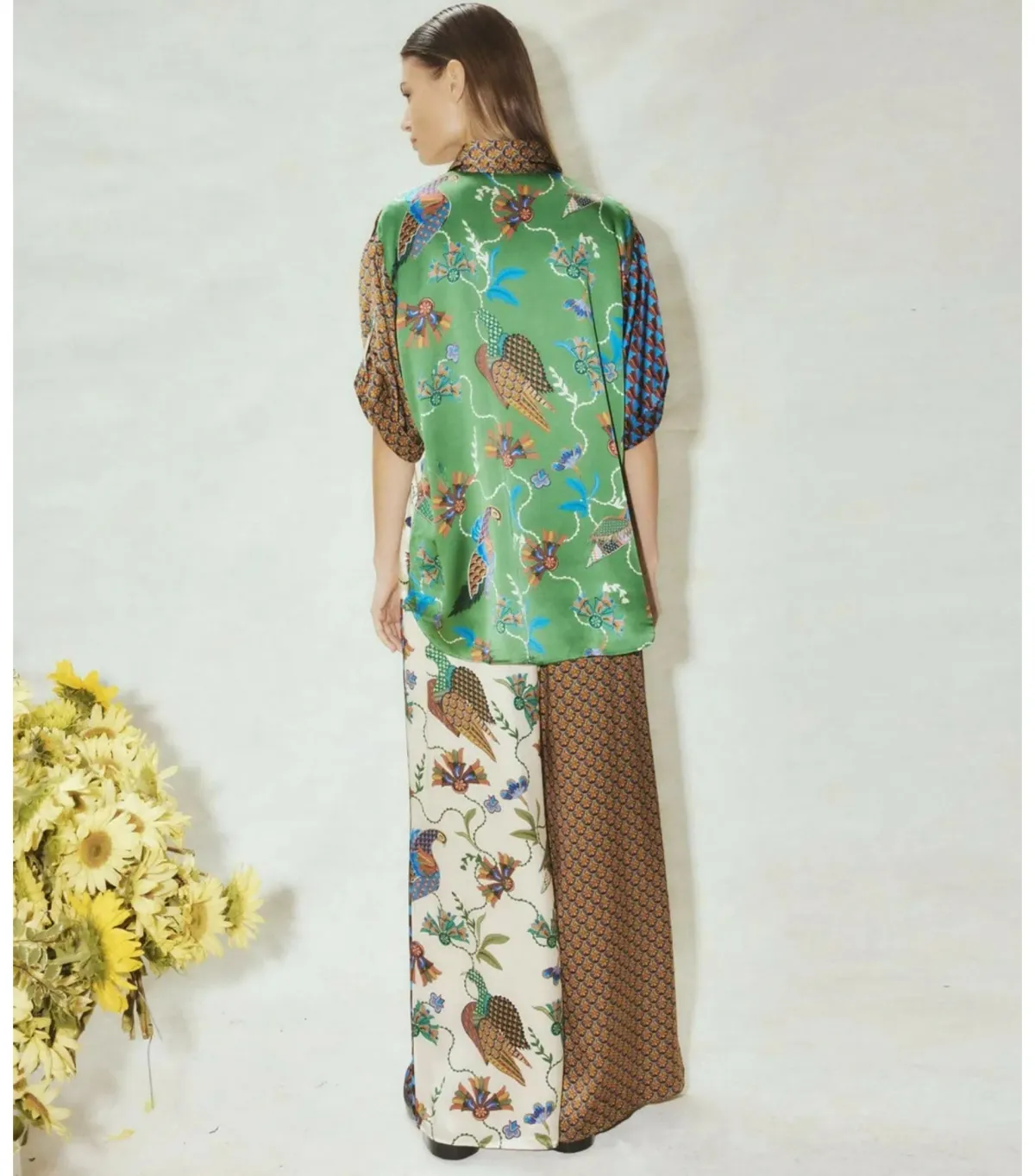 Alémais Birdie Spliced Silk Shirt and Pants Set Multi Print Size AU 16 - Image 3