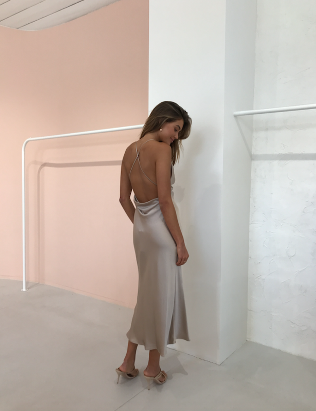 Bec & Bridge Pearl Bay Backless Midi Dress Champagne/Nude Size 12 for rent on The Volte - main image