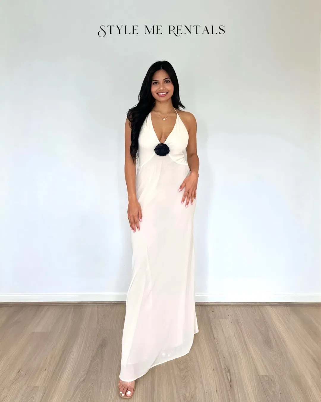 Helsa Sheer Deep V Long Slip Dress Ivory Size XS / AU 6 for rent on The Volte - main image