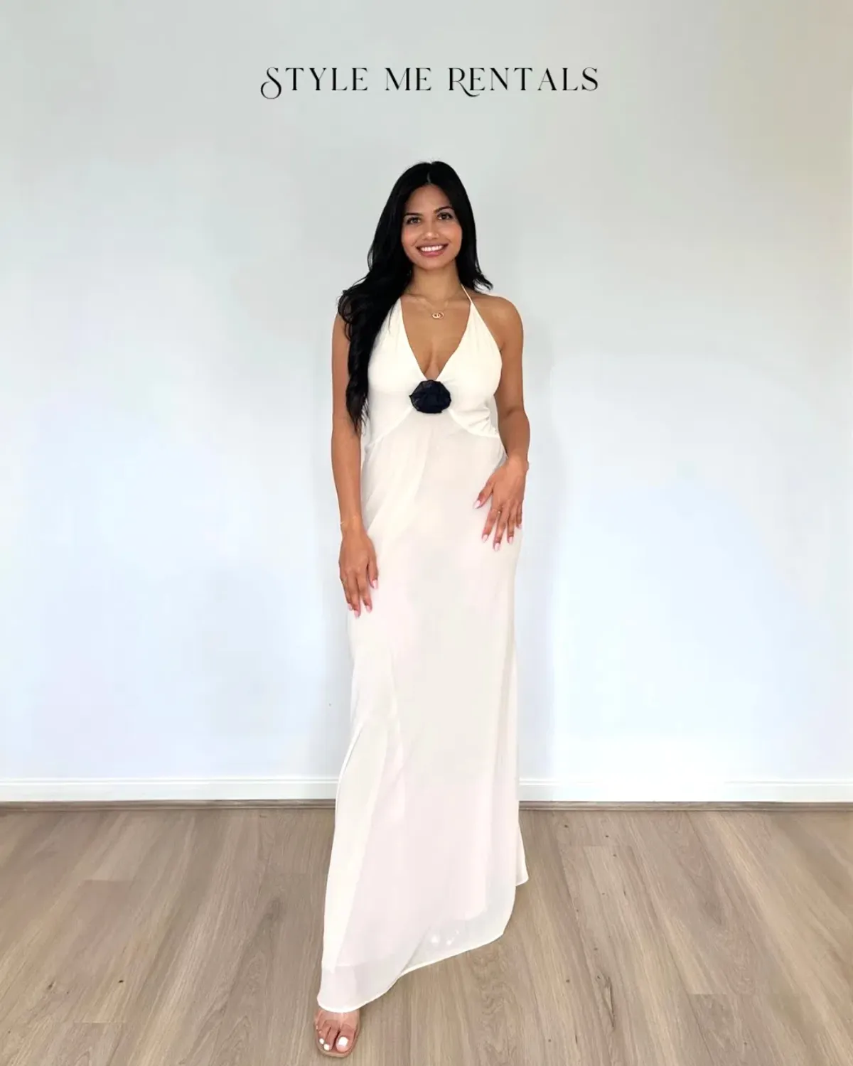 Helsa Sheer Deep V Long Slip Dress Ivory Size XS / AU 6 - Image 3
