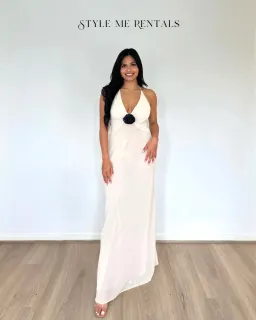 Helsa Sheer Deep V Long Slip Dress Ivory Size XS / AU 6 for rent on The Volte - image 3