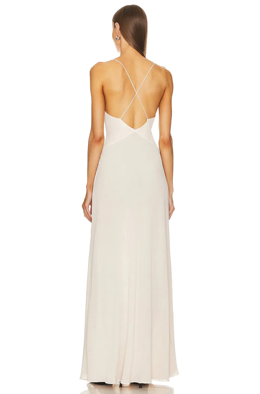 Helsa Sheer Deep V Long Slip Dress Ivory Size XS / AU 6 for rent on The Volte - main image