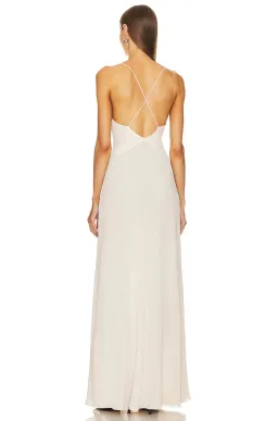 Helsa Sheer Deep V Long Slip Dress Ivory Size XS / AU 6 for rent on The Volte - image 2