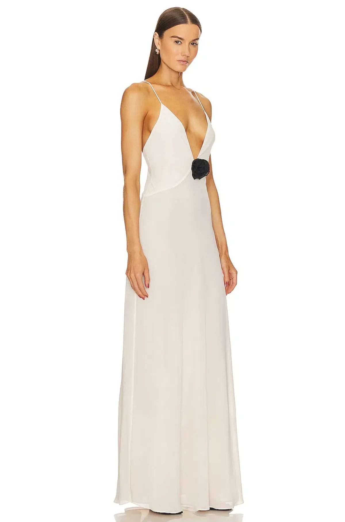 Helsa Sheer Deep V Long Slip Dress Ivory Size XS / AU 6 for rent on The Volte - main image