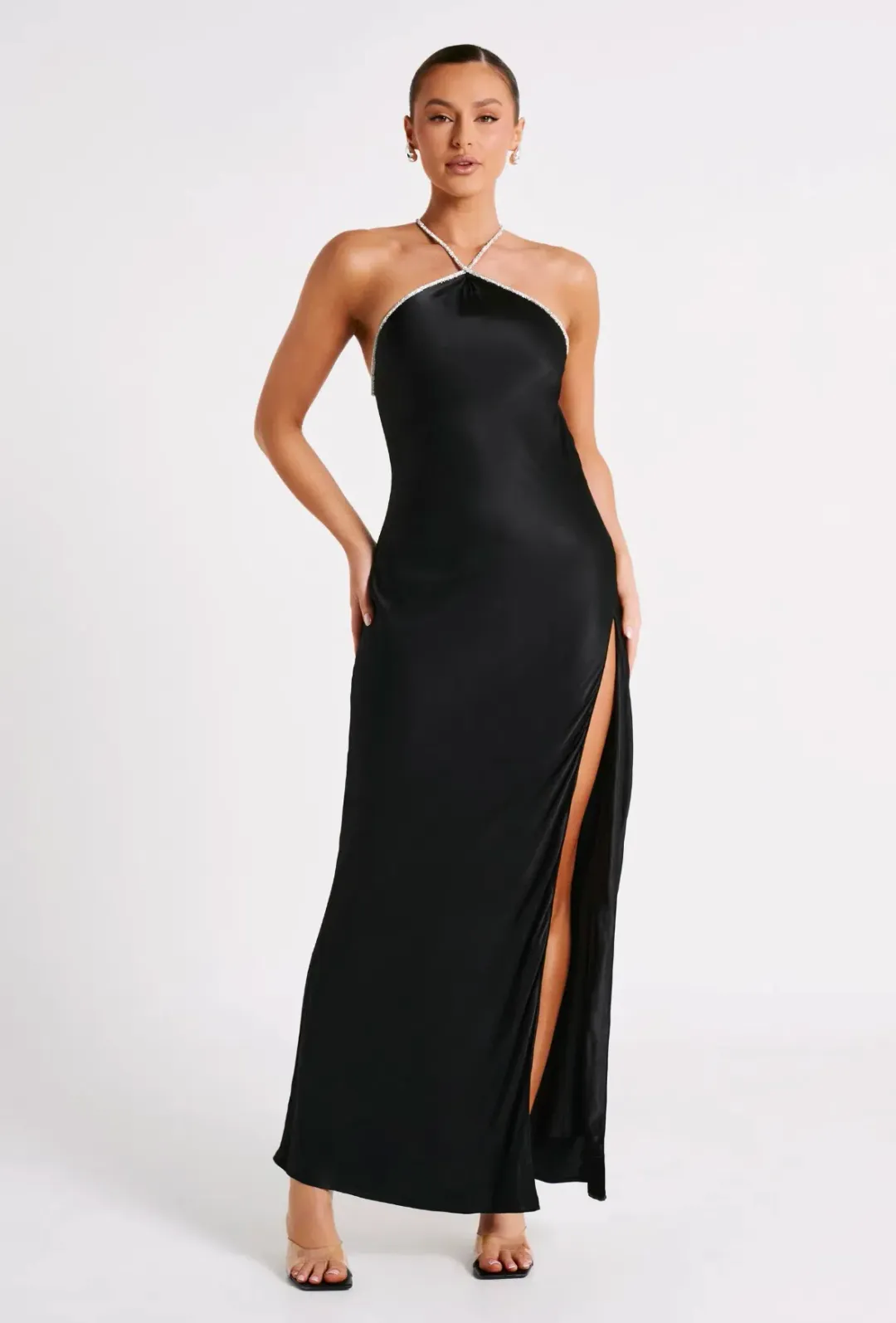 Meshki Louise Diamante Rope Maxi Dress Black Size S / AU 8 for rent on The Volte - main image