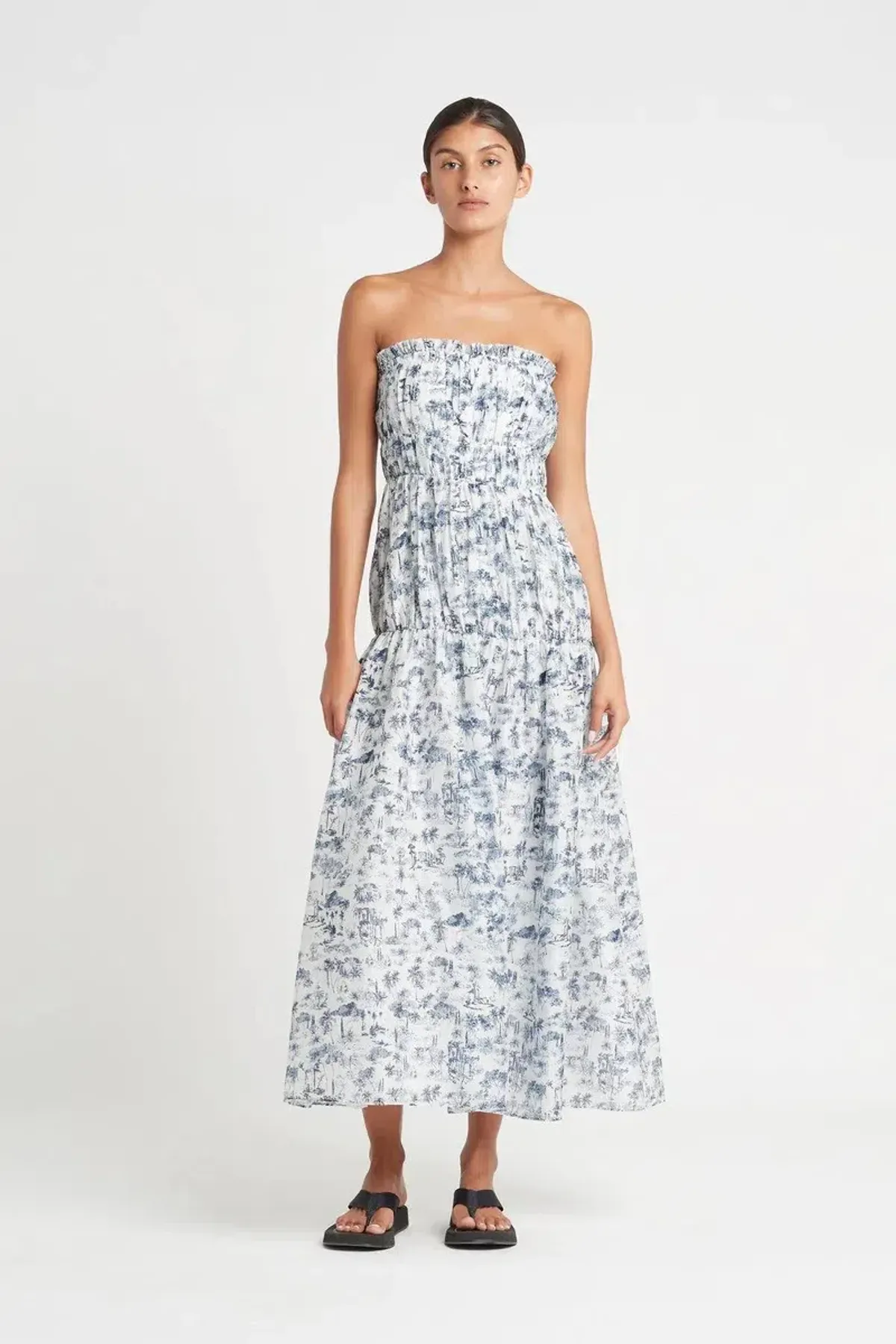 Sir the Label Dimitri Printed Cotton Silk Strapless Midi Dress Print Size XS / AU 6 for rent on The Volte - main image