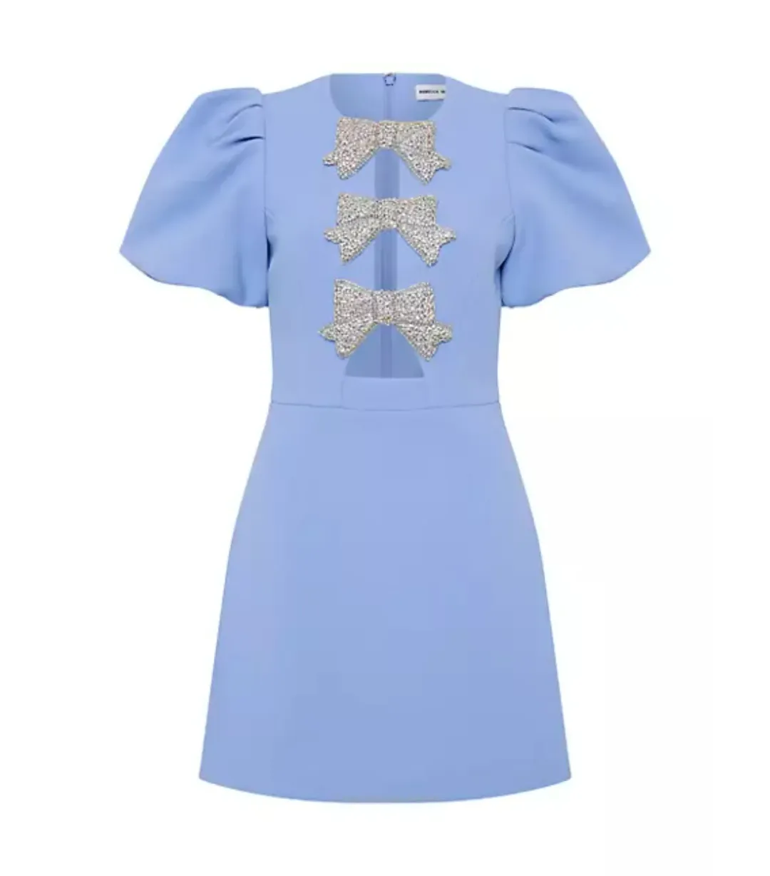 Rebecca Vallance Juliana Puff Sleeve Mini Dress Blue Size AU 8 for rent on The Volte - main image
