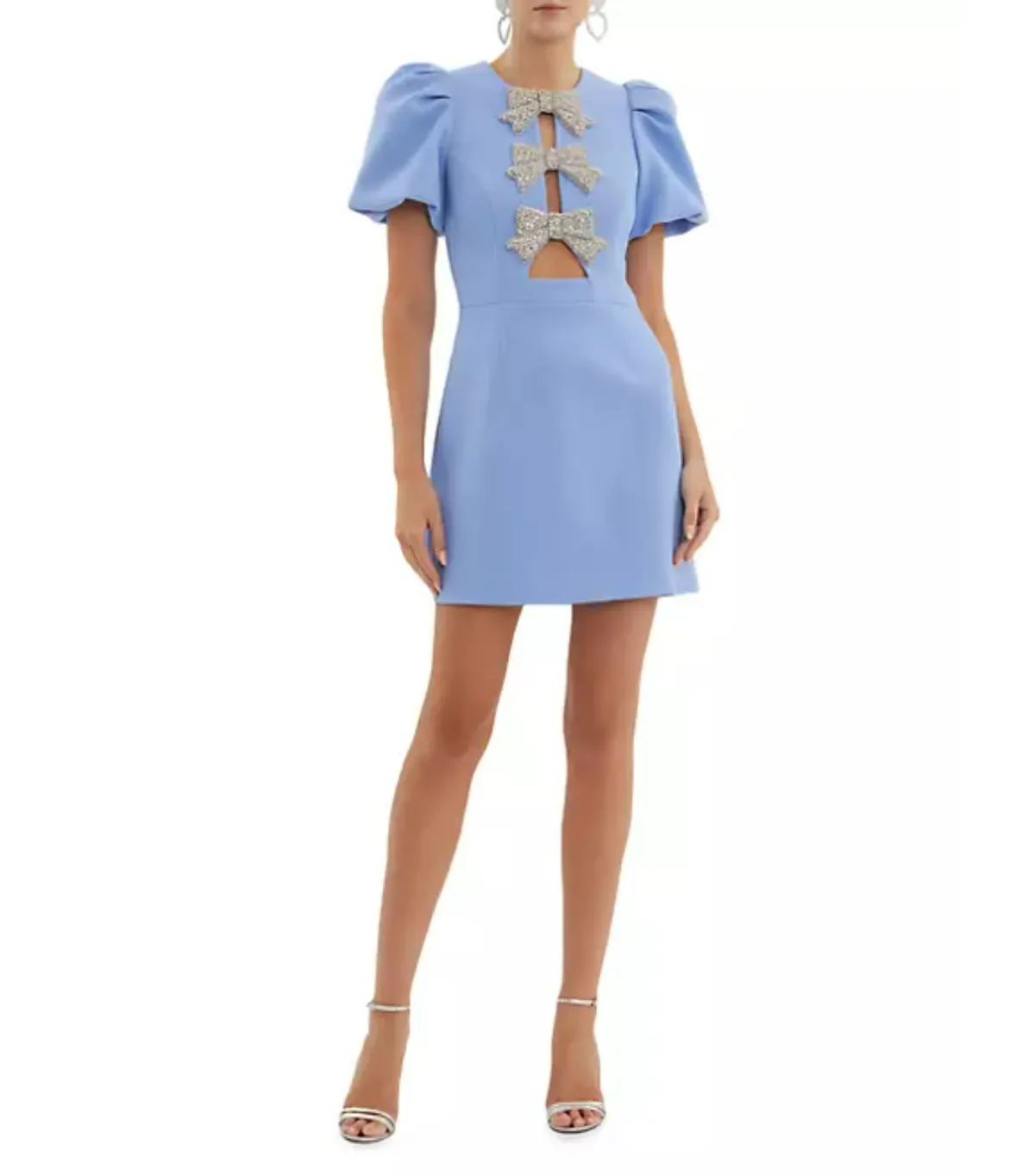 Rebecca Vallance Juliana Puff Sleeve Mini Dress Blue Size AU 8 for rent on The Volte - main image