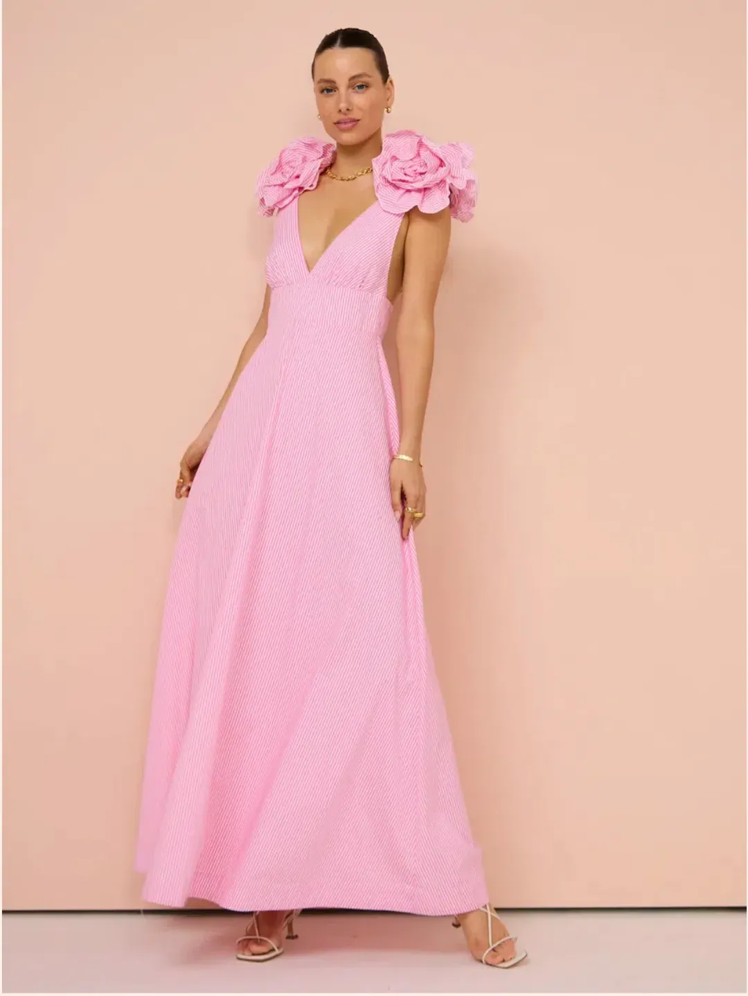 Aston Studio The Eliza Dress In Fuchsia Fine Stripe Size AU 8 for rent on The Volte - main image
