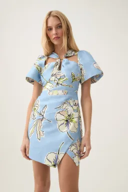 Aje Presence Twisted Mini Dress in Blue Hibiscus Size AU 8 for rent on The Volte - image 3