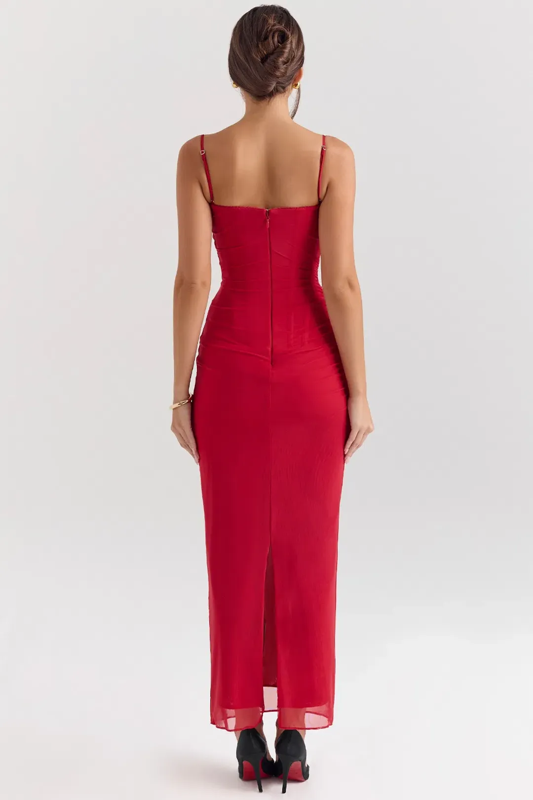 House of CB Nalini Mesh Corset Maxi Dress Holly Red Size S / AU 8 Regular cup for rent on The Volte - main image