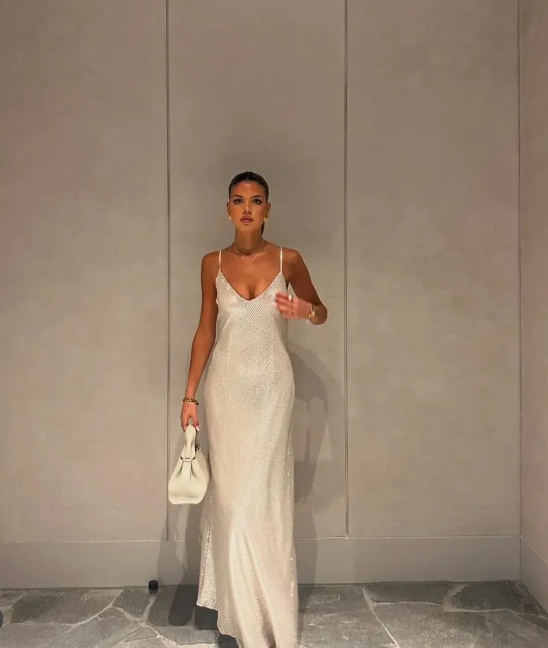 Manning Cartell High Voltage Slip Dress Nude Silver Size 8 for rent on The Volte - main image