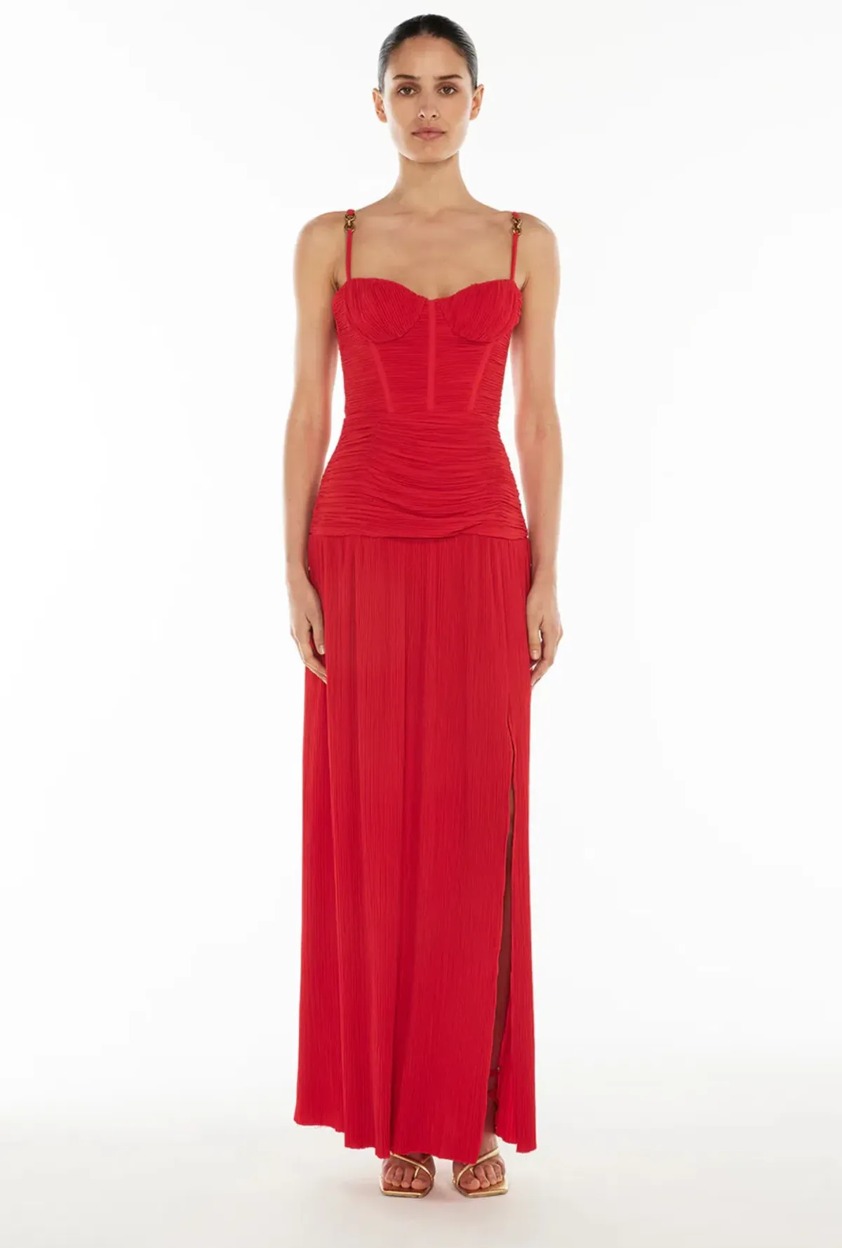 MANNING CARTELL DOUBLE TIME PLEAT MAXI DRESS RED AU 6 Size XS - Image 1