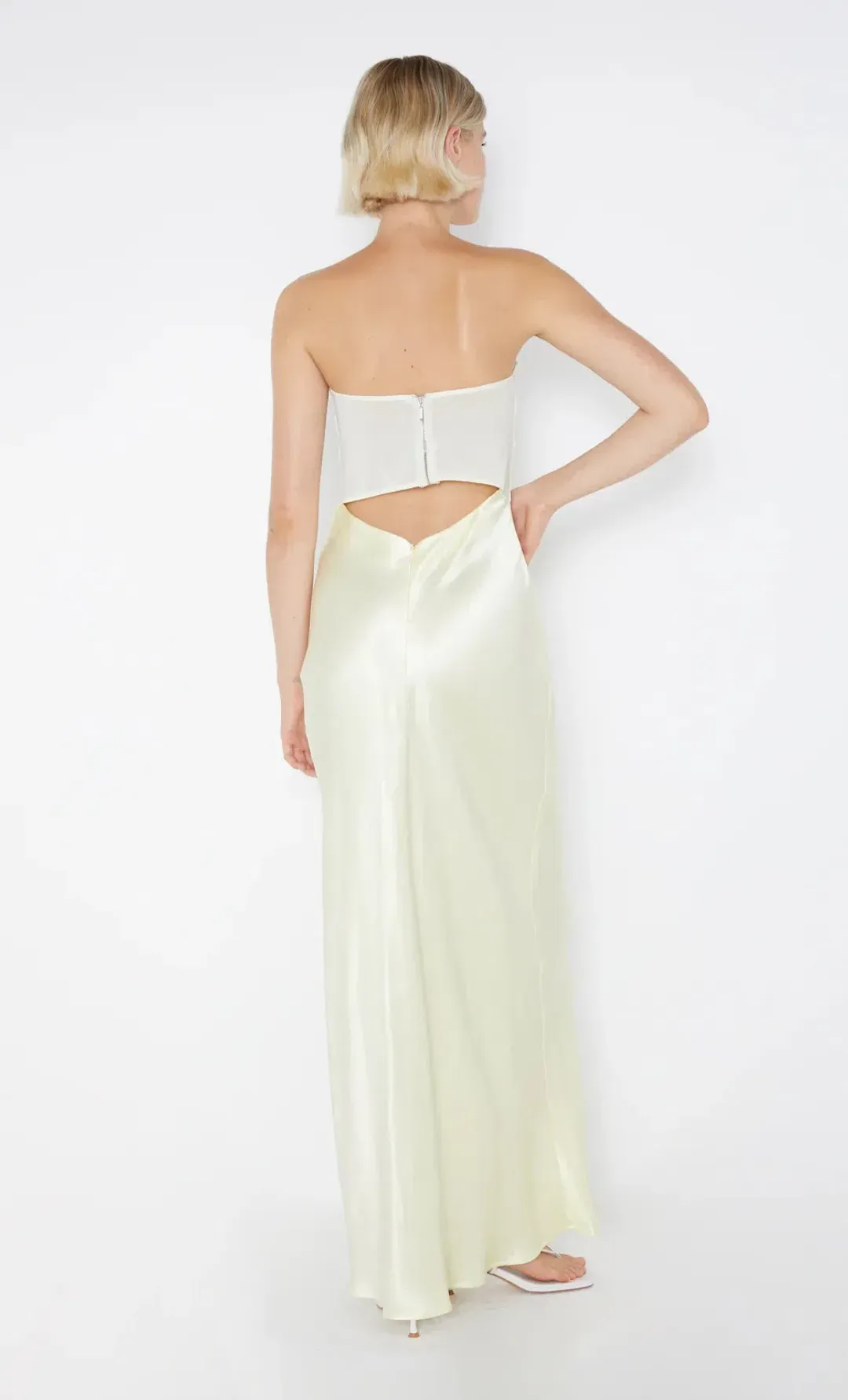 BEC + BRIDGE - Halle Strapless Dress in Ice Yellow Size AU 8 for rent on The Volte - main image