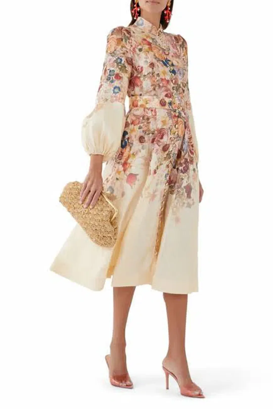 Zimmermann Luminosity Buttoned Midi Dress Floral Size 2 / Au 12 for rent on The Volte - main image