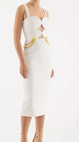 Rebecca Vallance Chelsea Gold Shell Detail Midi Dress White Size 6 for rent on The Volte - image 3