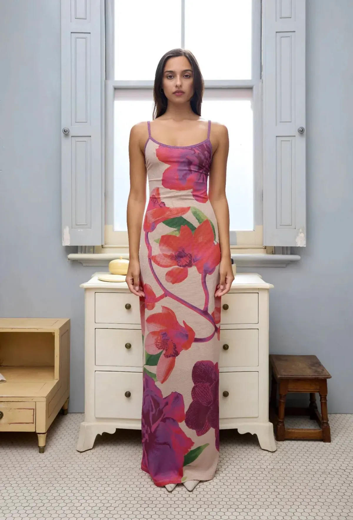 With Harper Lu Slip Dress in Fuchsia Bloom Size S / AU 8 for rent on The Volte - main image