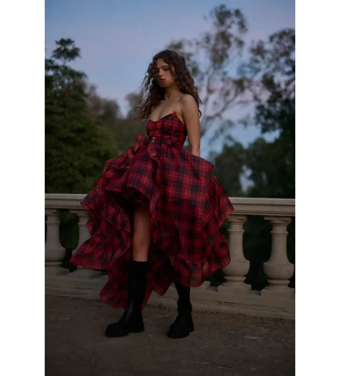 Selkie The Royal Tartan Veuve Dress & Tournure Set Size XS for rent on The Volte - main image