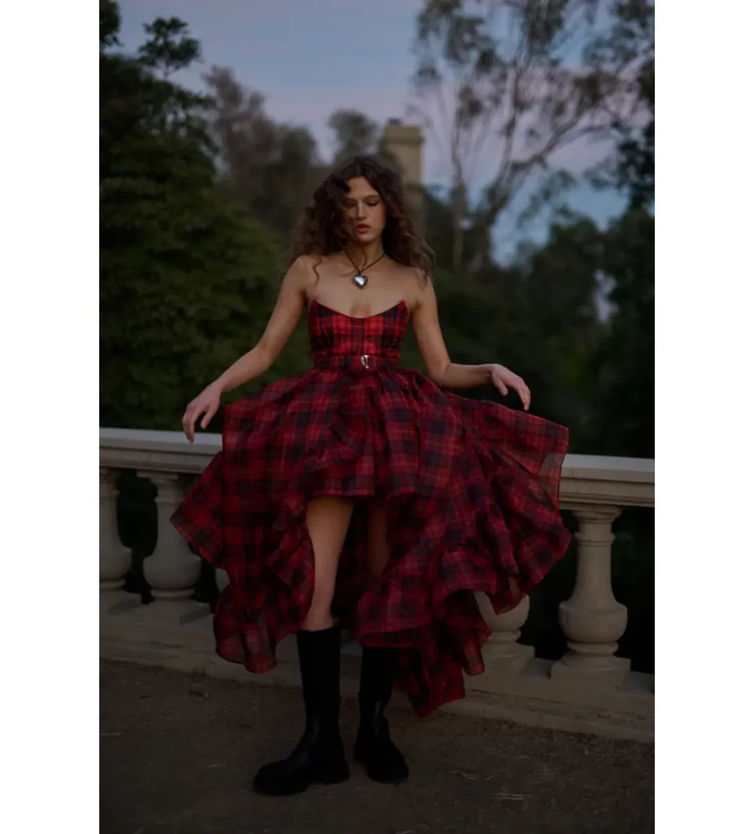 Selkie The Royal Tartan Veuve Dress & Tournure Set Size XS for rent on The Volte - main image