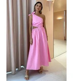 By Nicola Gabrielle One Shoulder Midi Dress Pink Grapefruit Size 8 for rent on The Volte - image 1