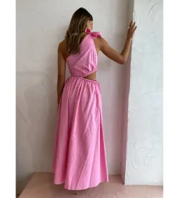 By Nicola Gabrielle One Shoulder Midi Dress Pink Grapefruit Size 8 for rent on The Volte - image 2