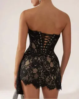 Heiress Beverly Hills Lace Corset Draped Mini Dress Black Size M / AU 10 for rent on The Volte - image 2
