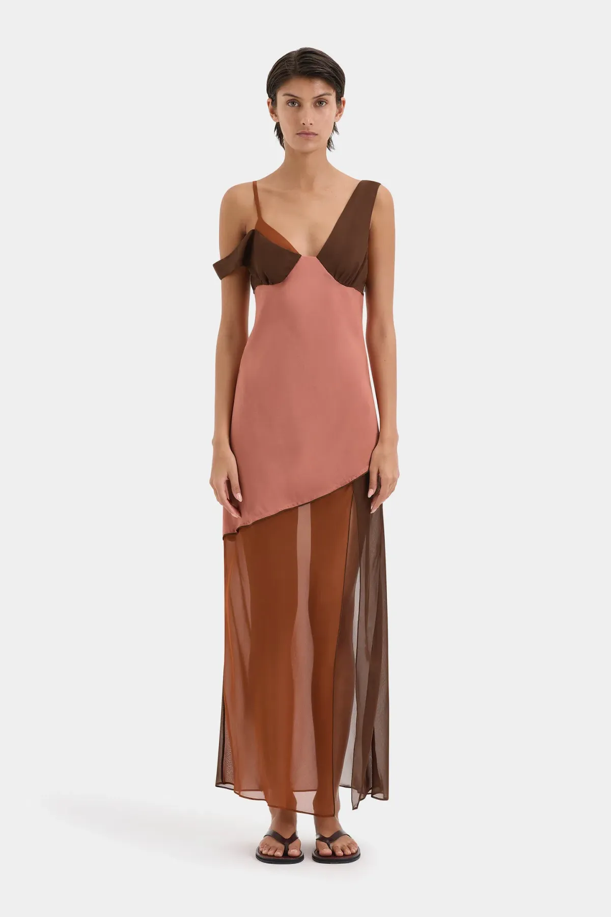 Sir the Label Halcyon Midi Dress Pink/Brown Almond Splice Size 6 - Image 1