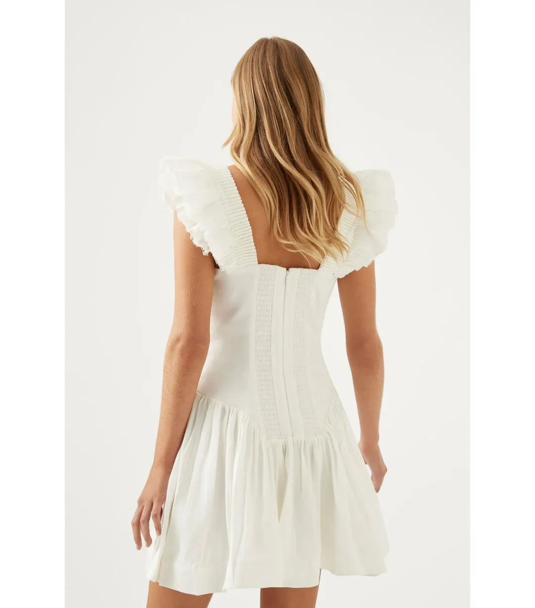 Aje Simone Frill Mini Dress Ivory Size S / AU 8 for rent on The Volte - main image