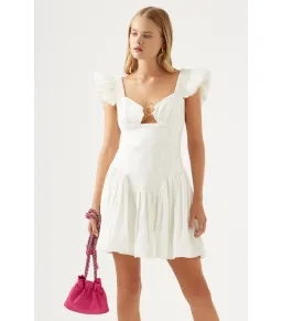 Aje Simone Frill Mini Dress Ivory Size S / AU 8 for rent on The Volte - image 2