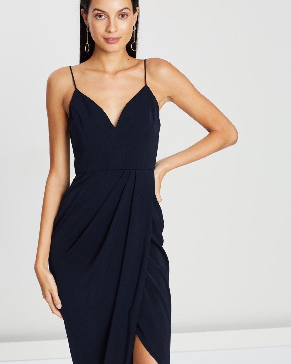 Shona Joy Cocktail Draped Maxi Dress Navy Size 8 for rent on The Volte - main image