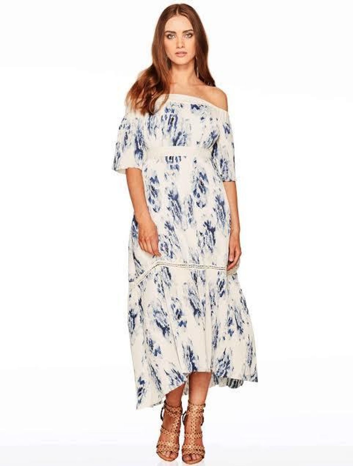 Talulah off the shoulder blue and white floral dress 12 for rent on The Volte - main image