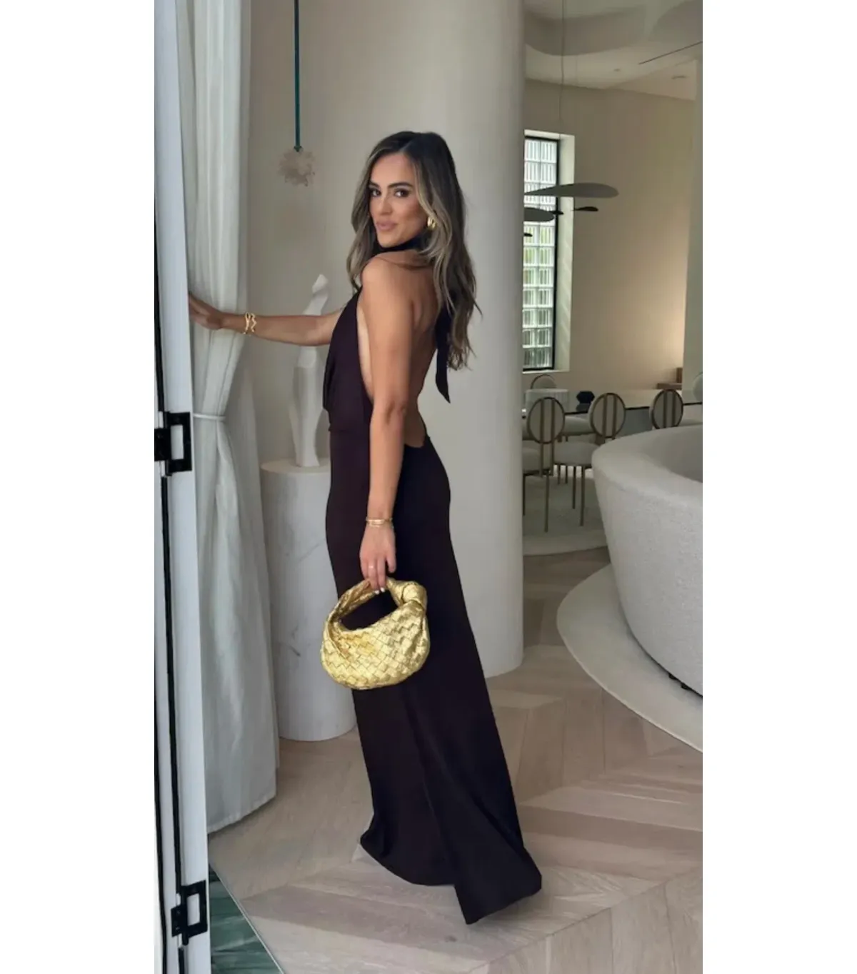 Sneaky Link Saint Plunge Maxi Dress Cocoa Size AU 10 - Image 2