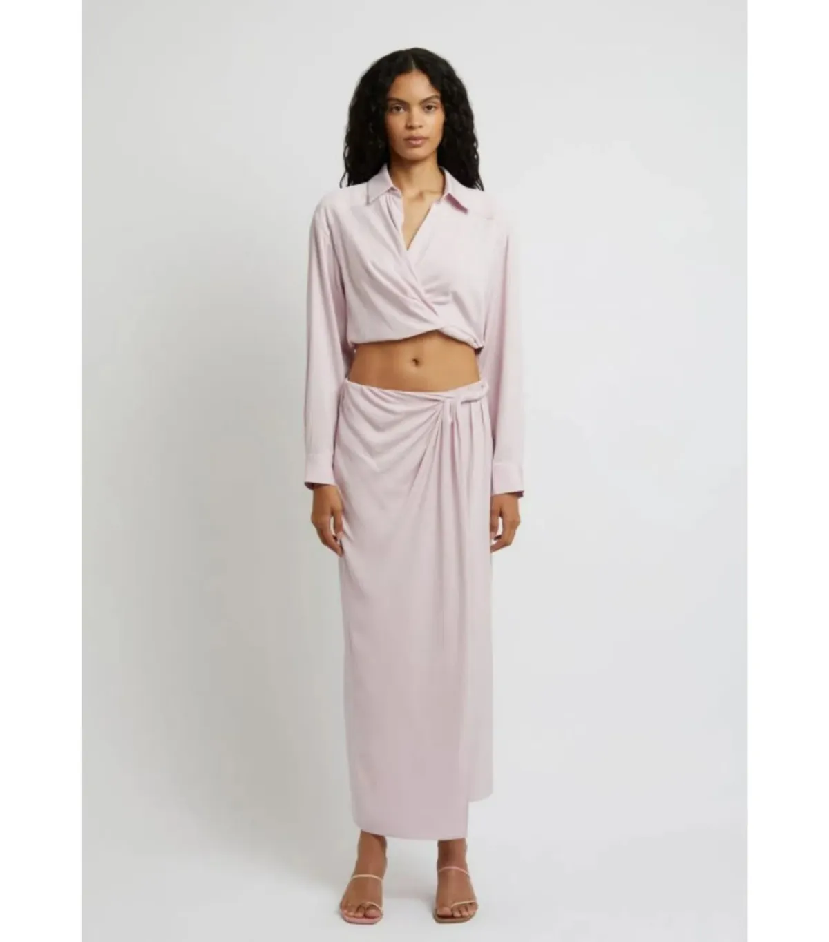 Christopher Esber Wrapped Cropped Blouse and Skirt Set in Blush Size AU 12 for rent on The Volte - main image