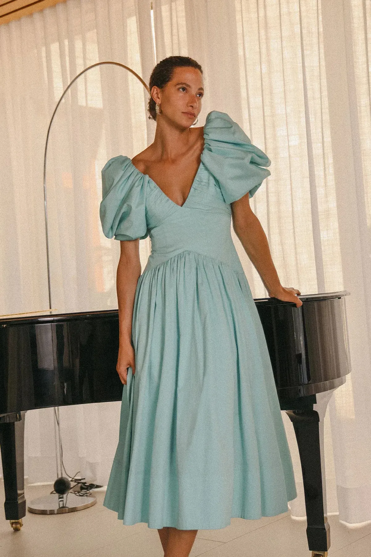 Aje Gabrielle Plunge Midi Dress Spearmint Blue Size AU 10 - Image 5
