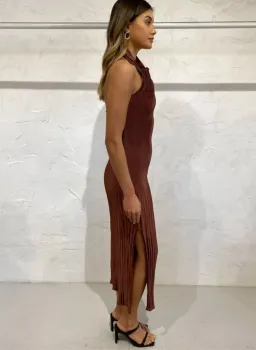 L'Idee Soiree Pleated Halter Dress in Chocolate Size 10 for rent on The Volte - image 6