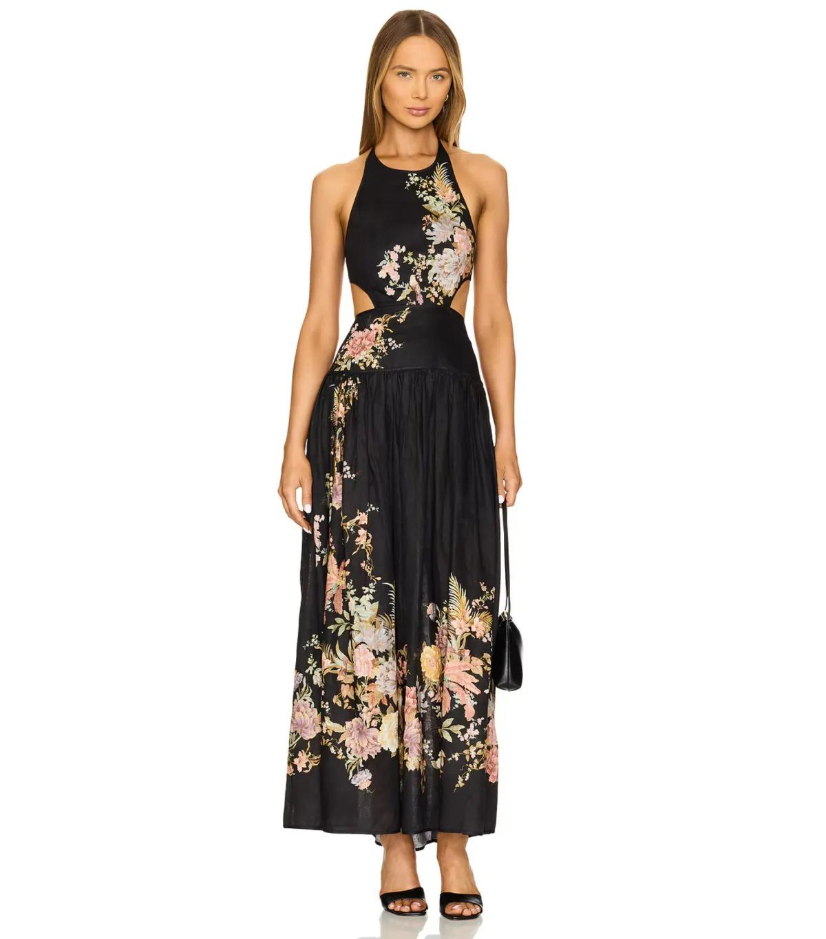 Zimmermann Tallow Halter Midi Dress in Black Multi Floral Size 1 / AU 10 - Image 1
