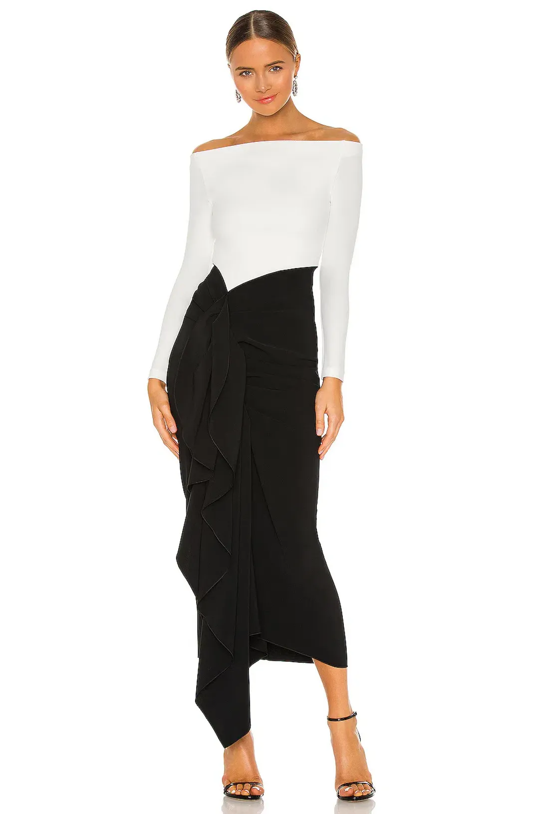 Solace London Lotus Midi Dress Black/Cream Size XS / AU 6 for rent on The Volte - main image