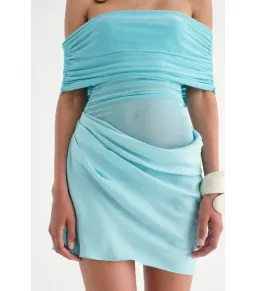 Benni Nico Off Shoulder Mini Dress Aquamarine Size S / AU 8 for rent on The Volte - image 4