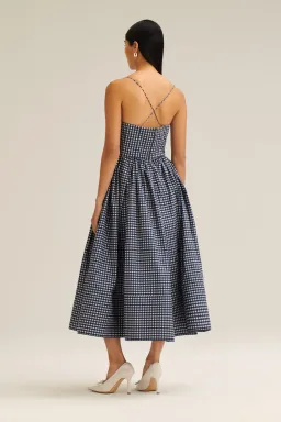 Scanlan Theodore Gingham Print Ballerina Dress Navy Shell Size 6 for rent on The Volte - image 3