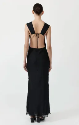 St Agni Pinstripe Silk Maxi Dress in Black Size 6 for rent on The Volte - image 4
